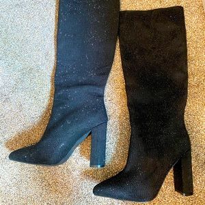 Black rhinestone heeled boots